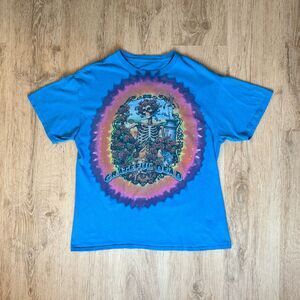 Grateful Dead Liquid Blue T-Shirt Blue Skeleton Roses Art Large